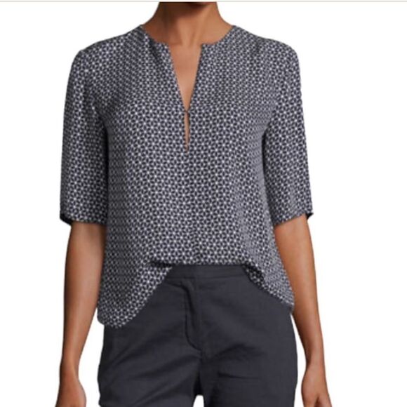 Theory Antazie Tile Geo Print Silk Top - Picture 2 of 10